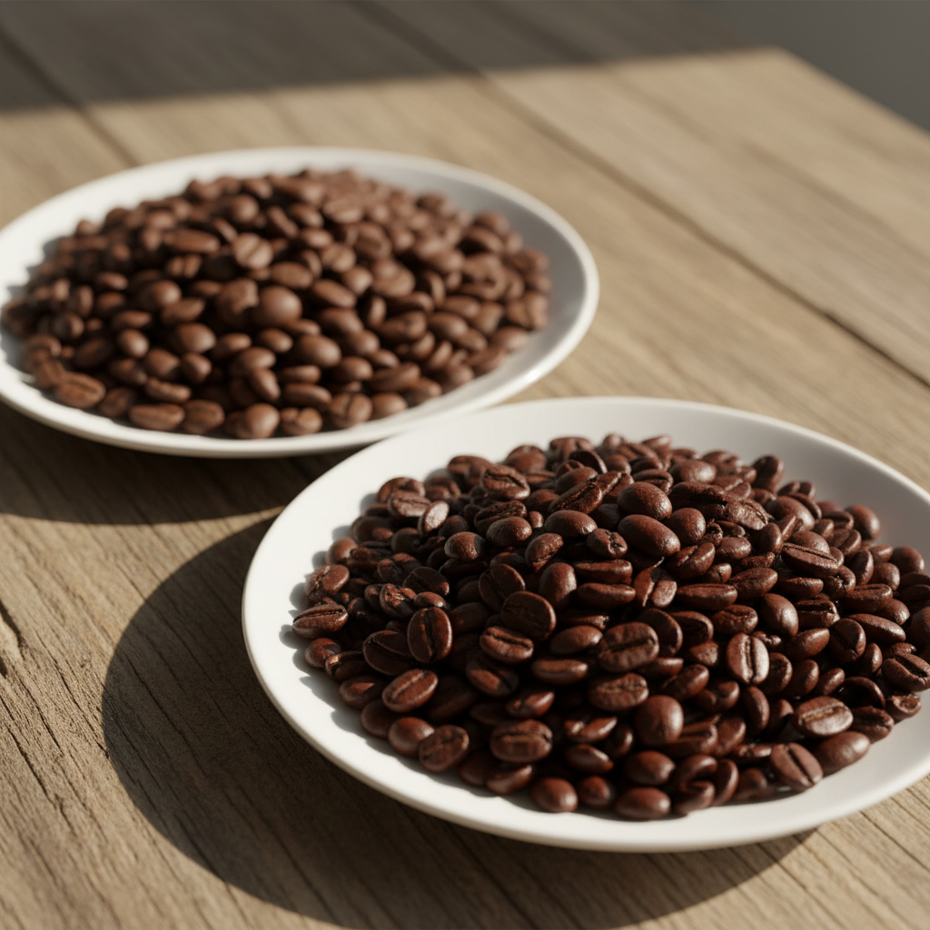 Comparación de granos de café normal y selecto