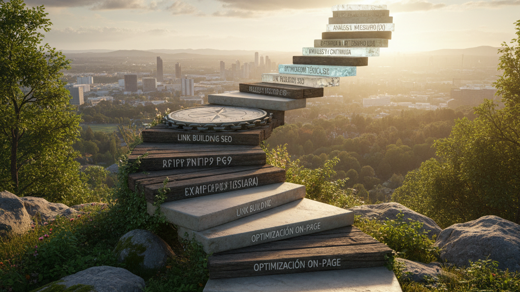 Camino hacia el éxito SEO con ChatGPT proceso seo chatgpt escalera al top