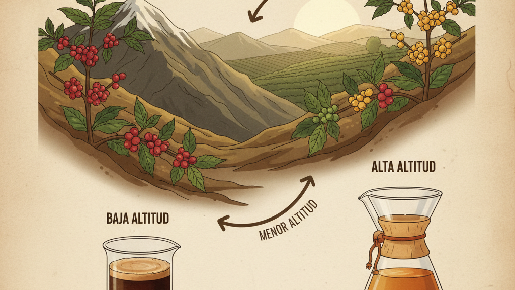 Ilustración altitud y sabor del café