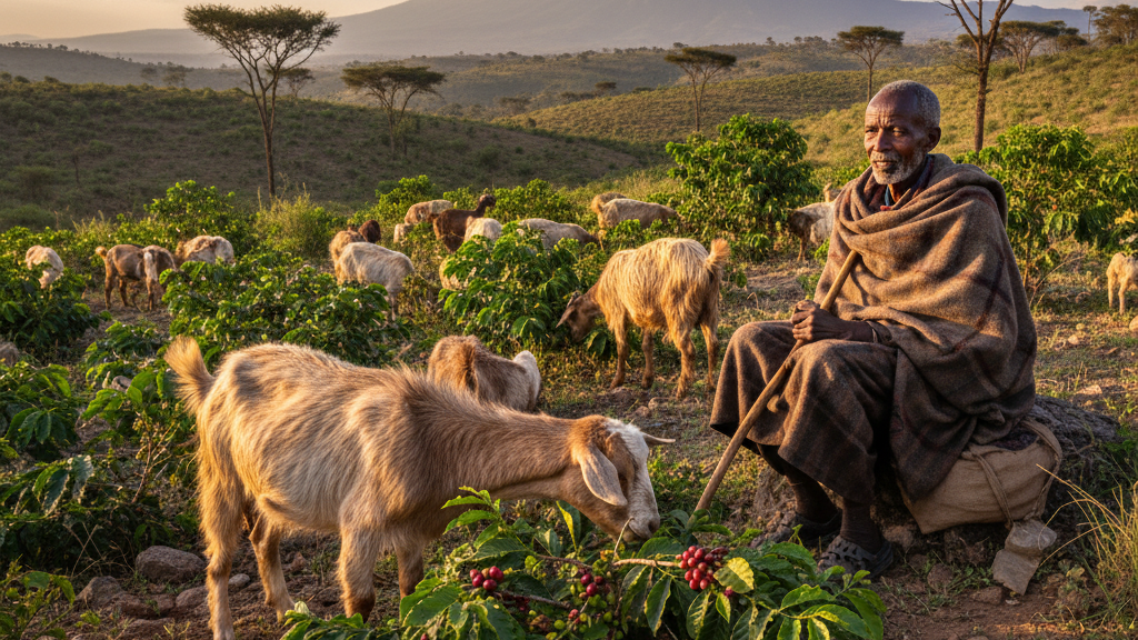 Pastor etíope con cabras