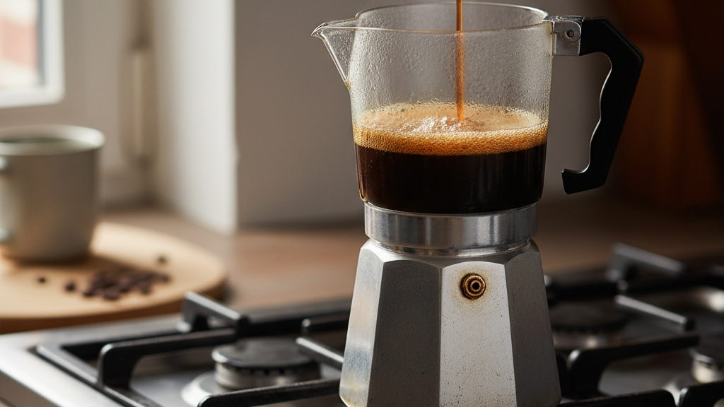 Cafetera de moka en funcionamiento