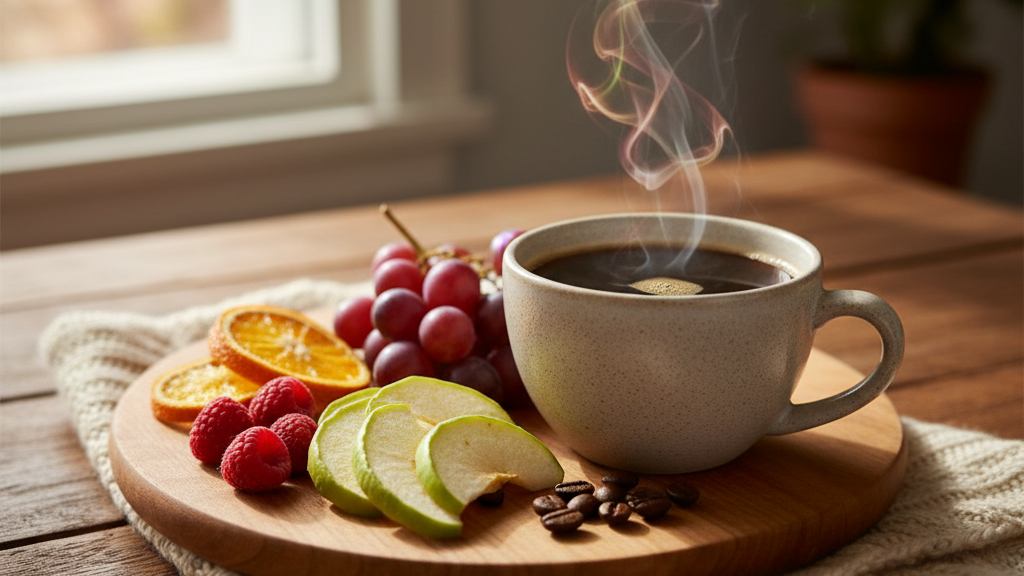 Café de especialidad en taza con notas de frutas