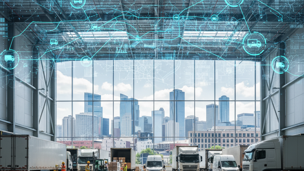 Operador logístico gestionando flotas y tecnología digital en la movilidad moderna