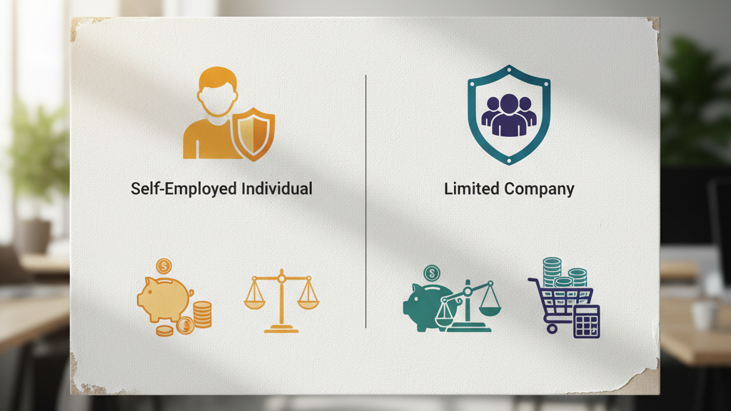Diagrama comparativo entre autónomo y sociedad limitada, resaltando diferencias clave
