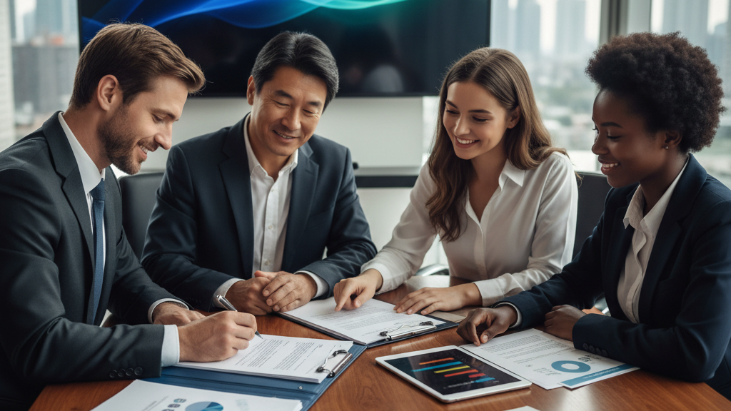 Escena de empleador contratando empleados bajo una sociedad limitada