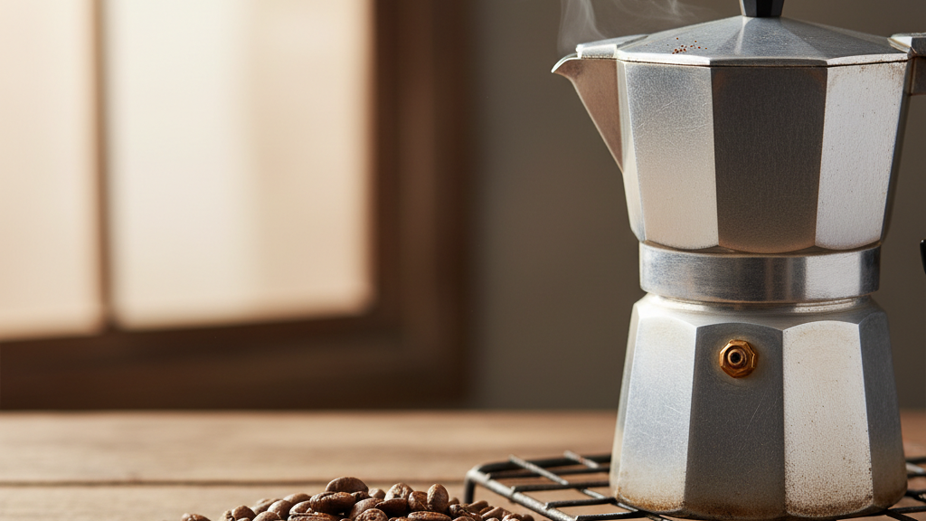 Detalle de tueste medio‑oscuro con notas de caramelo y cacao, optimizado para la cafetera Moka