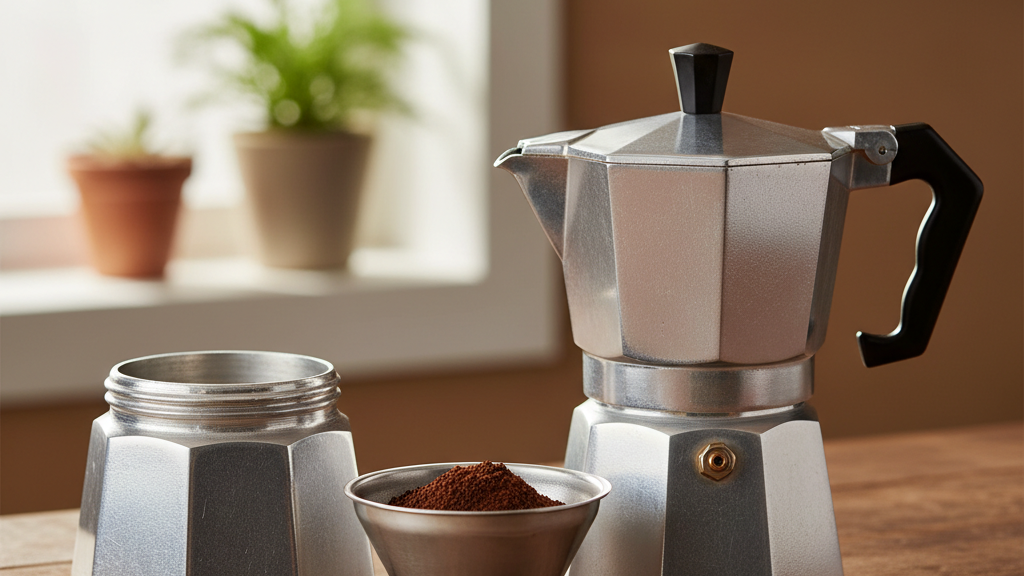 Diagrama del diseño de una cafetera Moka y su proceso de extracción por presión de vapor