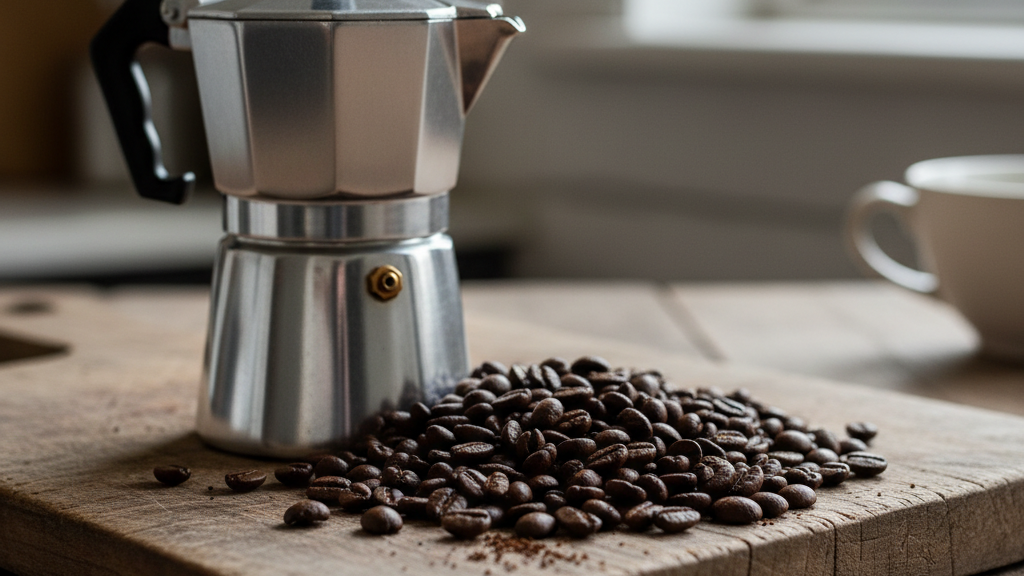 Granos de café arábica presentados como la mejor opción para la cafetera Moka