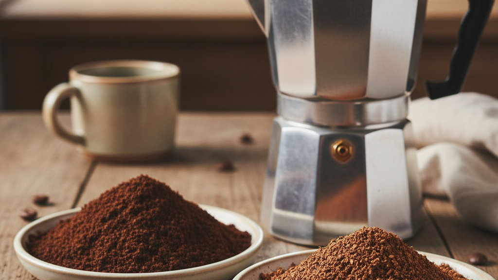 Comparación visual entre molienda fina y media para la extracción en Moka