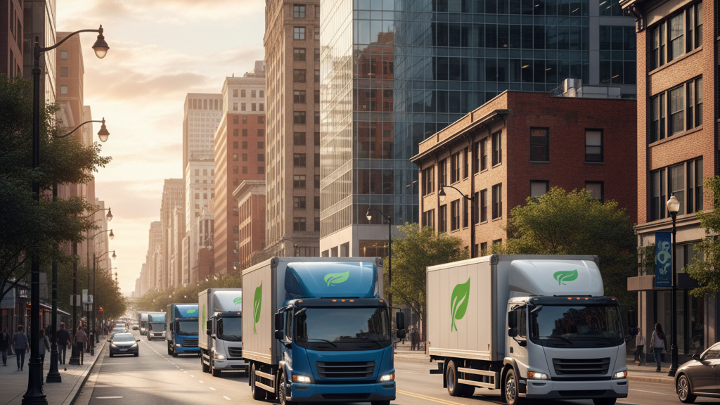 Transporte sostenible Vehículos eléctricos y híbridos usados en transporte urgente, destacando sostenibilidad