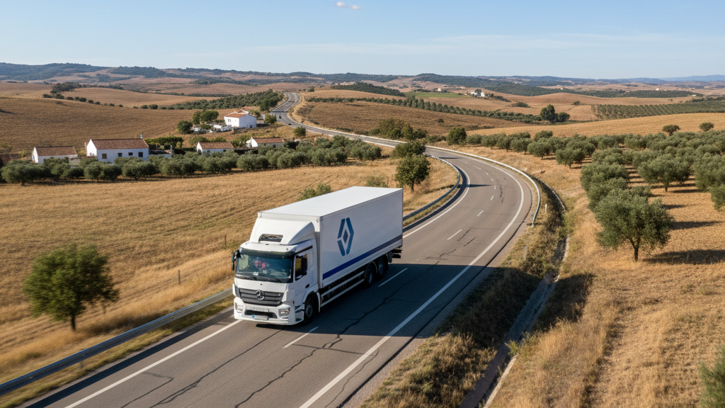 Camión de entrega rápida Camión de transporte urgente mostrando la rapidez del servicio de empresa de transporte de mercancías urgente en España