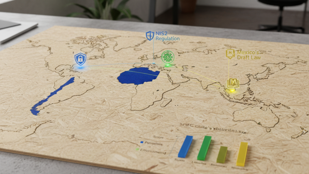 Comparativa NIS2 Chile México Mapa comparativo de normas NIS2, Ley chilena 21.663 y la propuesta mexicana