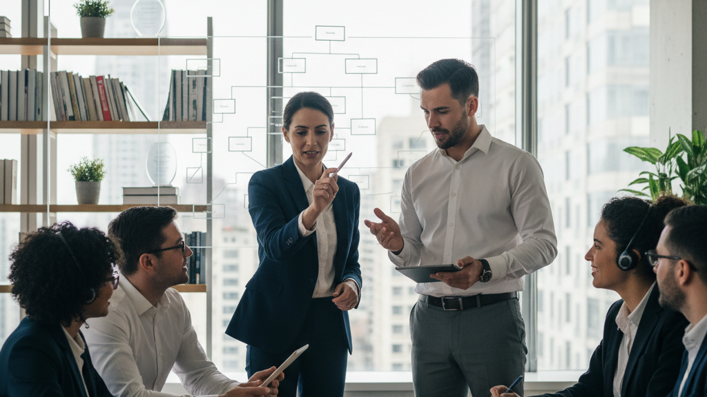 Organigrama claro de roles clave en una agencia SEO, incluyendo director, gerente y especialistas