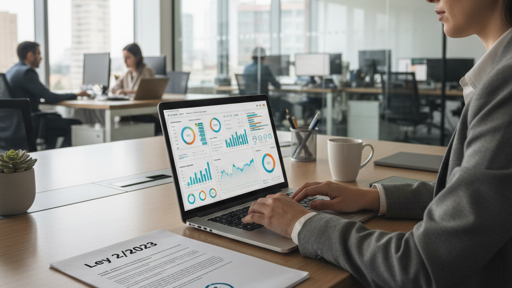 Responsable del Sistema de Información y canal de denuncias Imagen de un responsable del sistema de información revisando documentos y una pantalla digital, simbolizando la gestión del canal interno de denuncias según la Ley 2/2023