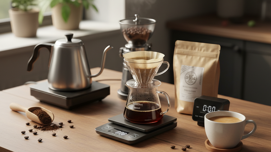 Imagen de una checklist de pasos para evitar el amargor del café, usando Café arábica de especialidad y una Cafetera Moka, basada en los trucos para que el café no quede amargo