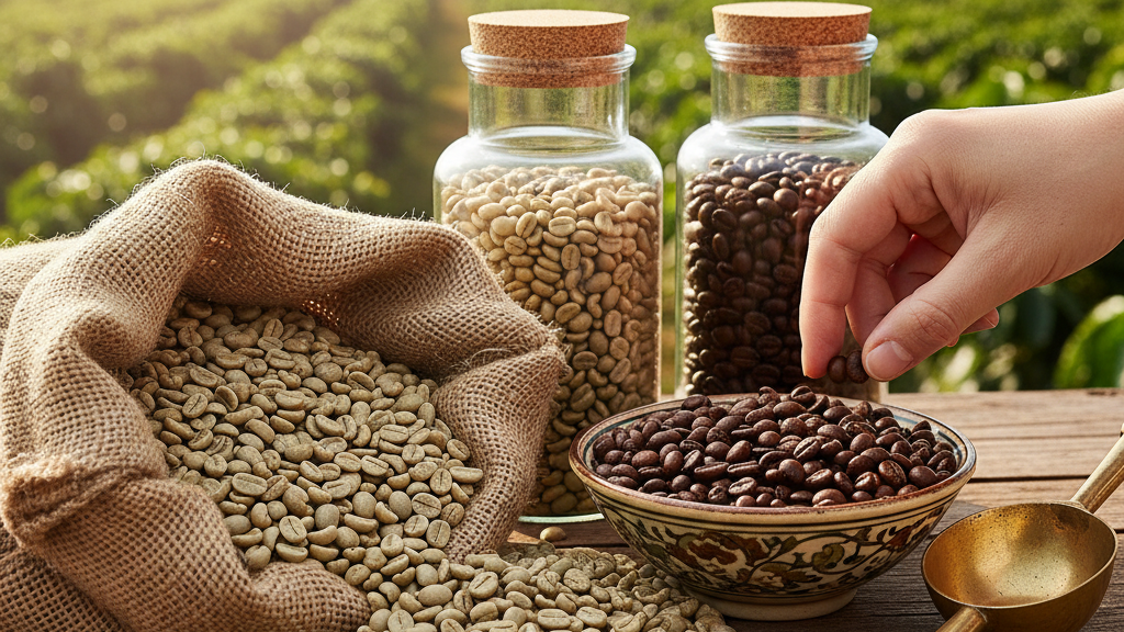 Foto de granos de Café arábica de especialidad, resaltando su menor contenido de compuestos amargos, ideal para los trucos para que el café no quede amargo