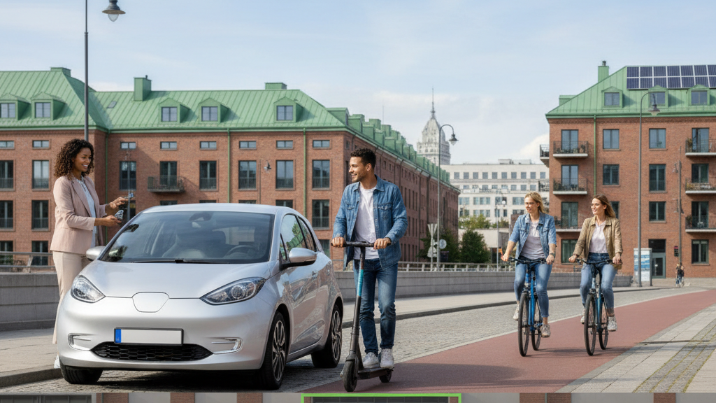 Movilidad sostenible Fotografía de vehículos eléctricos en una flota corporativa, destacando la movilidad sostenible para empresas