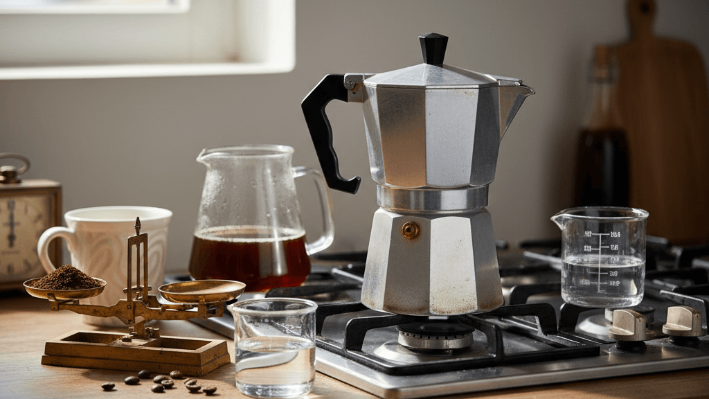 Diagrama del ratio café‑agua para cafetera Moka y su influencia en el cuerpo y acidez