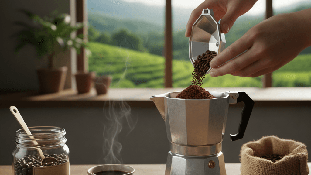 Paquete de café de especialidad arábica, ideal para lograr la proporción ideal de café y agua para moka