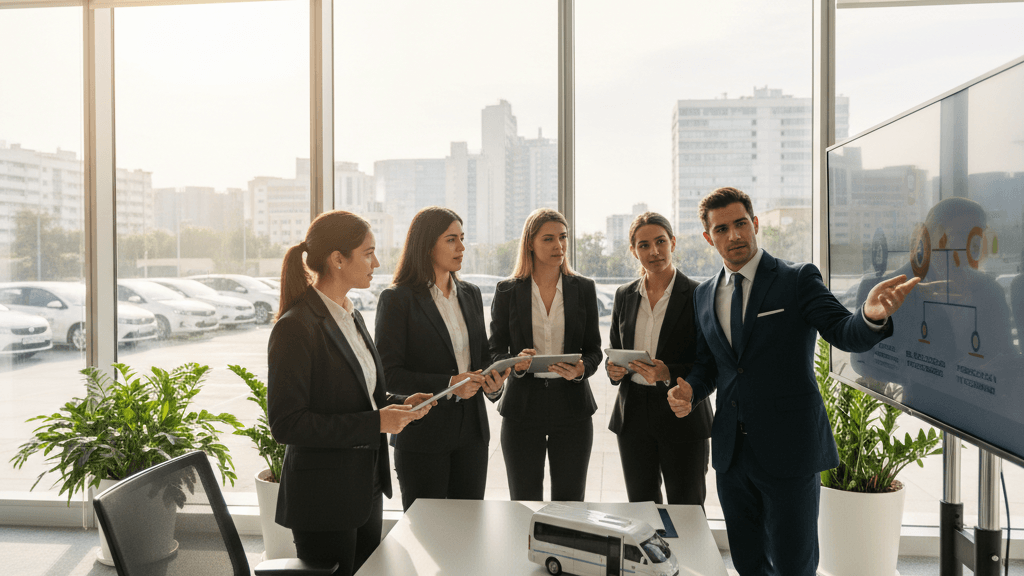 Plan de implementación paso a paso Diagrama que ilustra la guía práctica para implementar un programa de movilidad empresarial con conductor