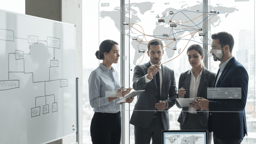 Mapa de rutas optimizadas Mapa con rutas optimizadas para transporte de camión y reducción de kilómetros vacíos